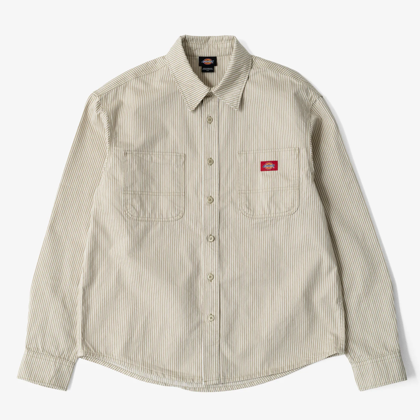 Dickies Long Sleeve Button Up (Khaki Stripe)